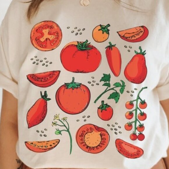 Tomato Shirt Fruit Shirt Botanical Shirt Cottagecore Clothing Vegan Shirt - Picture 2 of 3